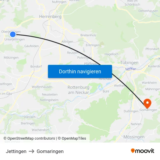 Jettingen to Gomaringen map