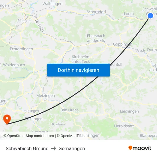Schwäbisch Gmünd to Gomaringen map