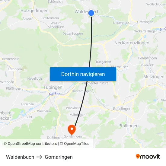 Waldenbuch to Gomaringen map