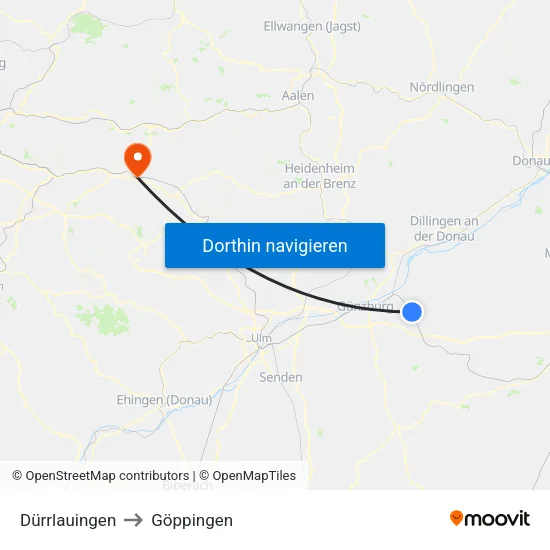 Dürrlauingen to Göppingen map