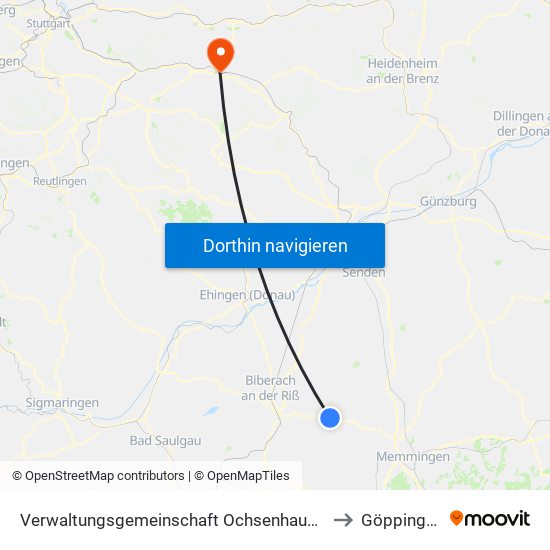 Verwaltungsgemeinschaft Ochsenhausen to Göppingen map
