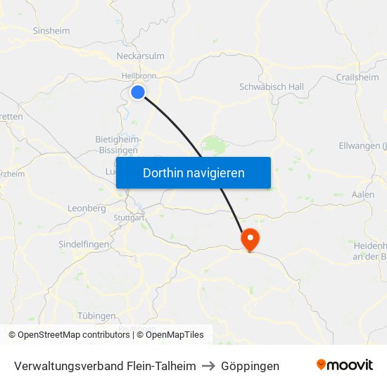 Verwaltungsverband Flein-Talheim to Göppingen map