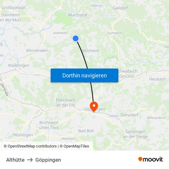 Althütte to Göppingen map