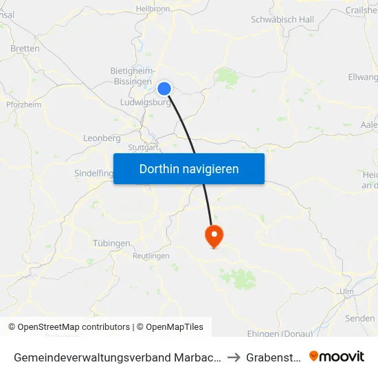 Gemeindeverwaltungsverband Marbach am Neckar to Grabenstetten map
