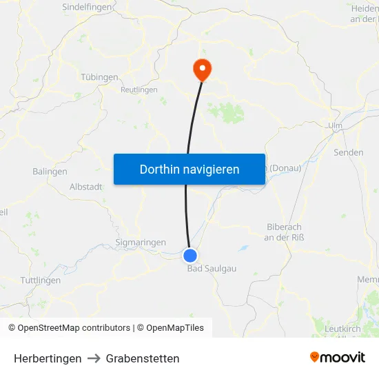 Herbertingen to Grabenstetten map