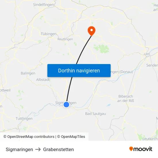 Sigmaringen to Grabenstetten map