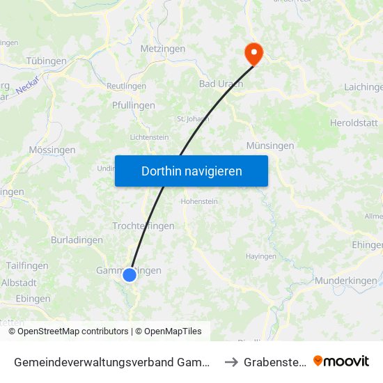 Gemeindeverwaltungsverband Gammertingen to Grabenstetten map