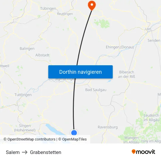 Salem to Grabenstetten map