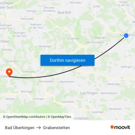 Bad Überkingen to Grabenstetten map