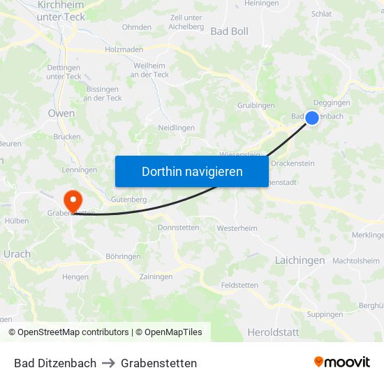 Bad Ditzenbach to Grabenstetten map