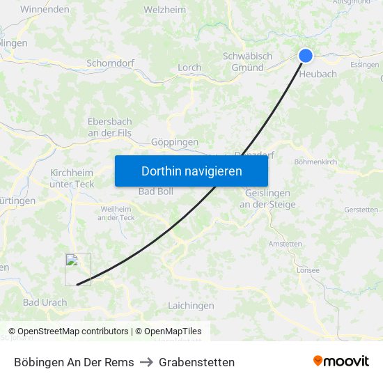 Böbingen An Der Rems to Grabenstetten map