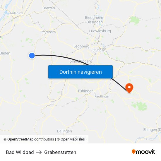 Bad Wildbad to Grabenstetten map