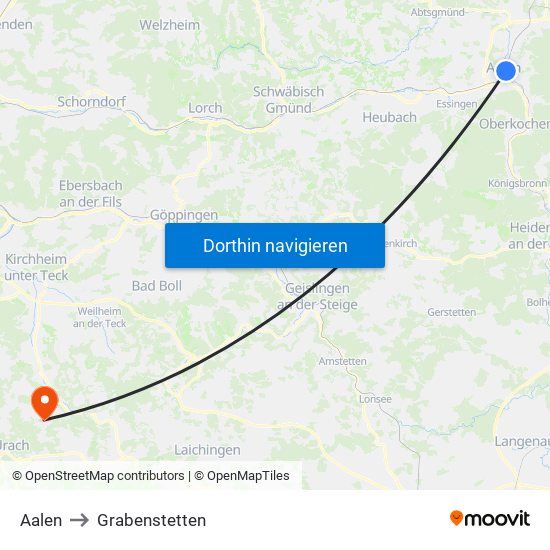 Aalen to Grabenstetten map