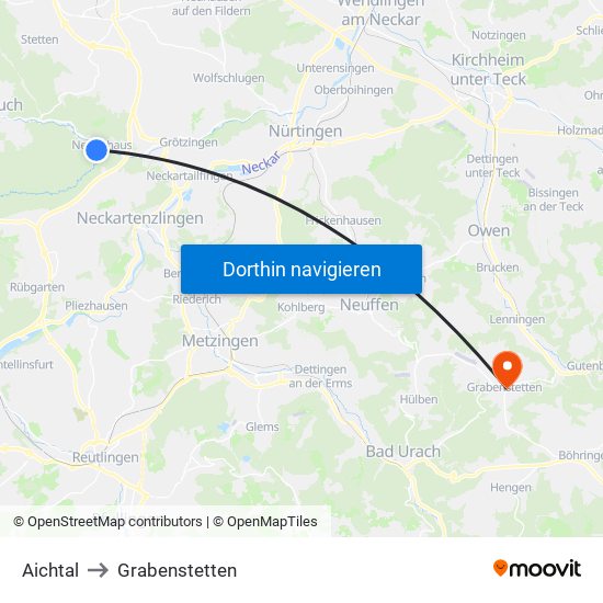 Aichtal to Grabenstetten map