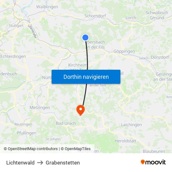 Lichtenwald to Grabenstetten map