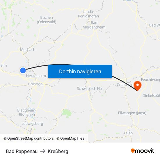 Bad Rappenau to Kreßberg map