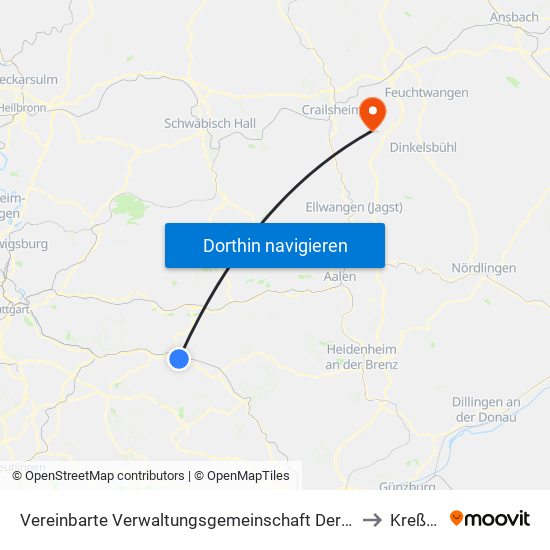 Vereinbarte Verwaltungsgemeinschaft Der Stadt Göppingen to Kreßberg map