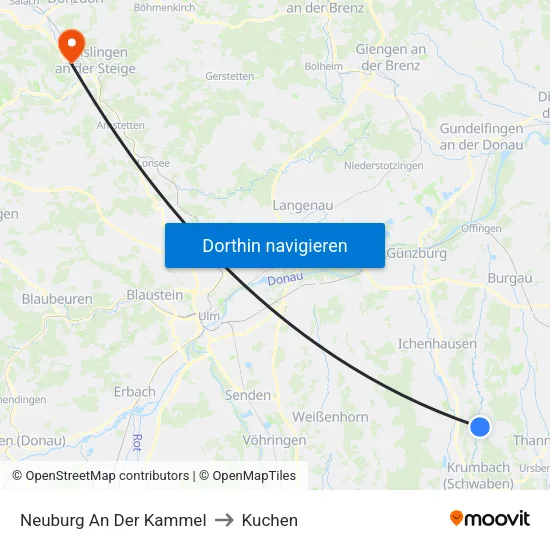 Neuburg An Der Kammel to Kuchen map