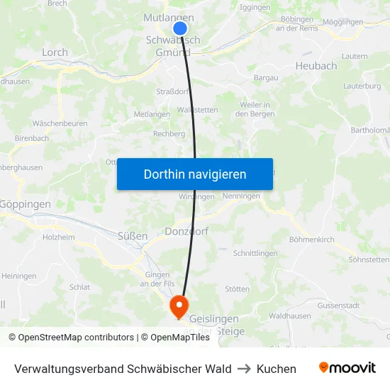 Verwaltungsverband Schwäbischer Wald to Kuchen map