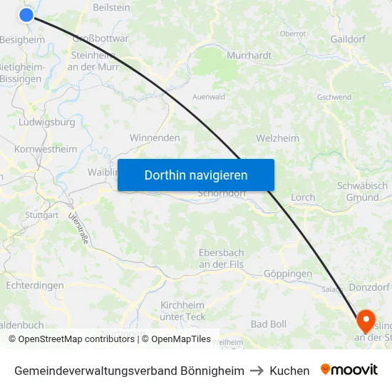 Gemeindeverwaltungsverband Bönnigheim to Kuchen map