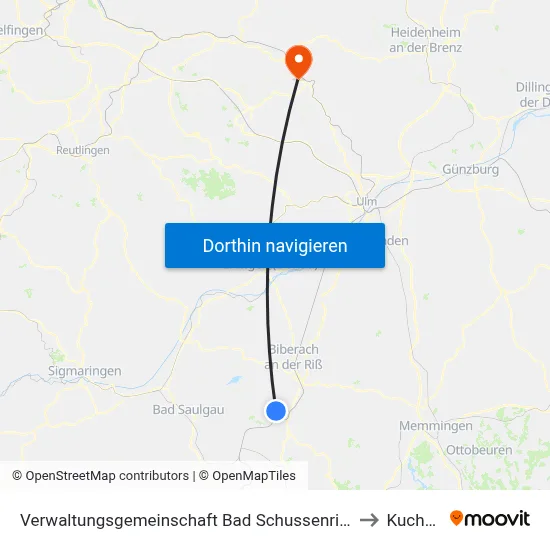 Verwaltungsgemeinschaft Bad Schussenried to Kuchen map