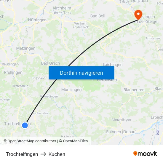 Trochtelfingen to Kuchen map