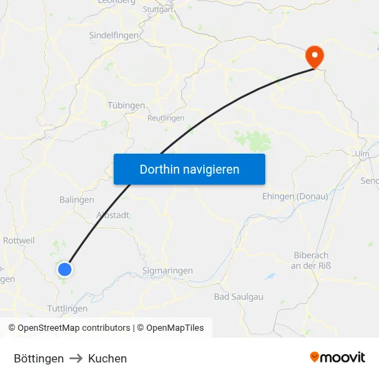 Böttingen to Kuchen map
