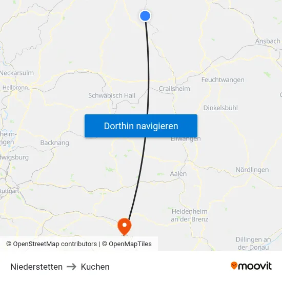 Niederstetten to Kuchen map