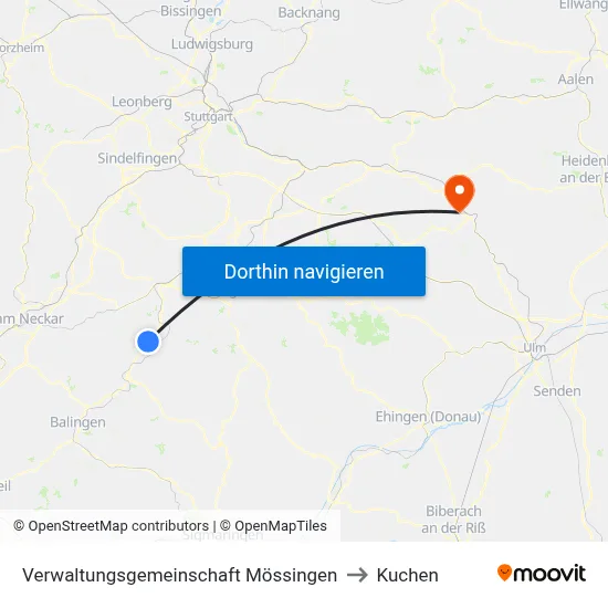 Verwaltungsgemeinschaft Mössingen to Kuchen map