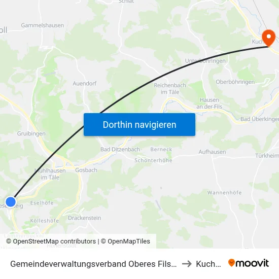 Gemeindeverwaltungsverband Oberes Filstal to Kuchen map