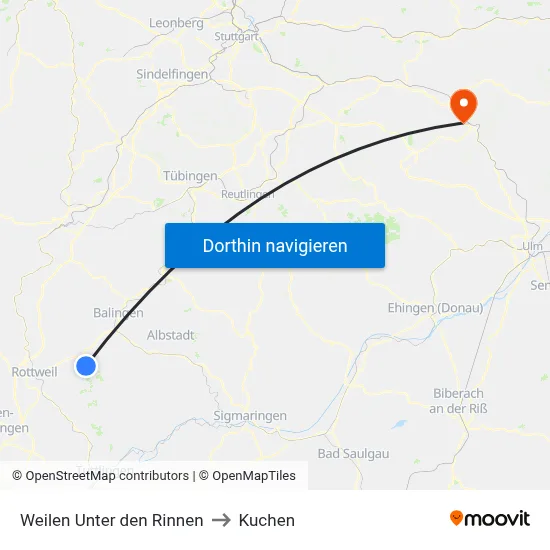 Weilen Unter den Rinnen to Kuchen map