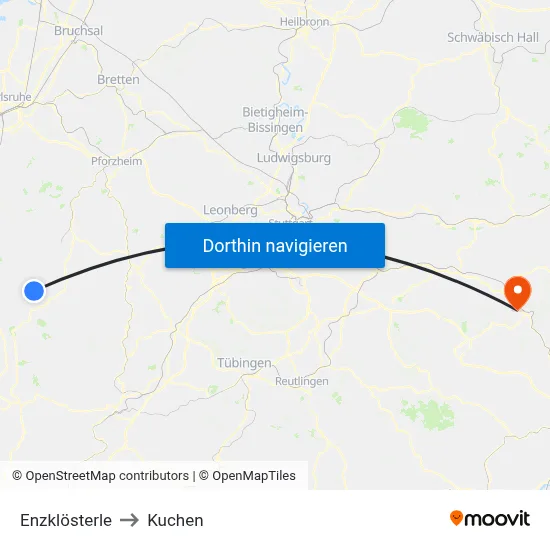 Enzklösterle to Kuchen map