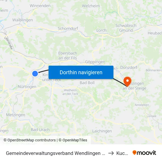 Gemeindeverwaltungsverband Wendlingen am Neckar to Kuchen map