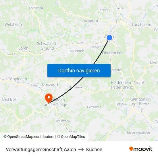 Verwaltungsgemeinschaft Aalen to Kuchen map