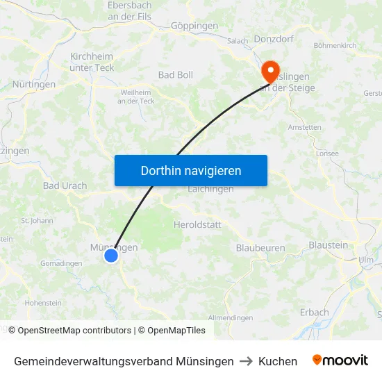 Gemeindeverwaltungsverband Münsingen to Kuchen map