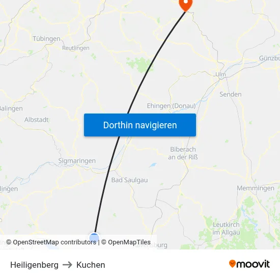 Heiligenberg to Kuchen map