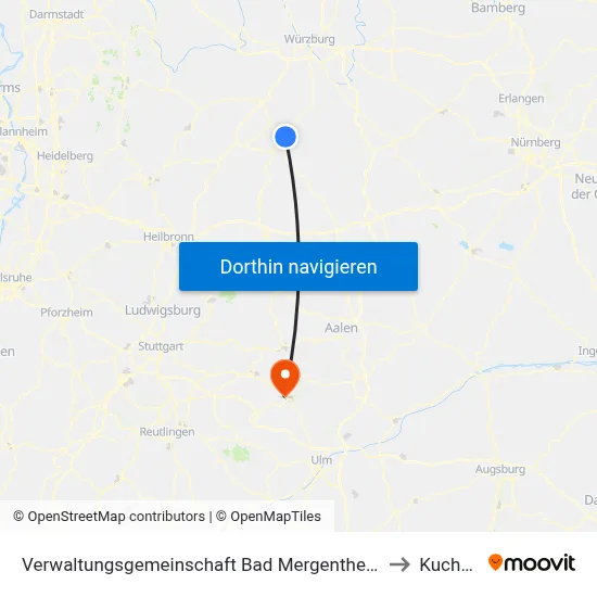 Verwaltungsgemeinschaft Bad Mergentheim to Kuchen map