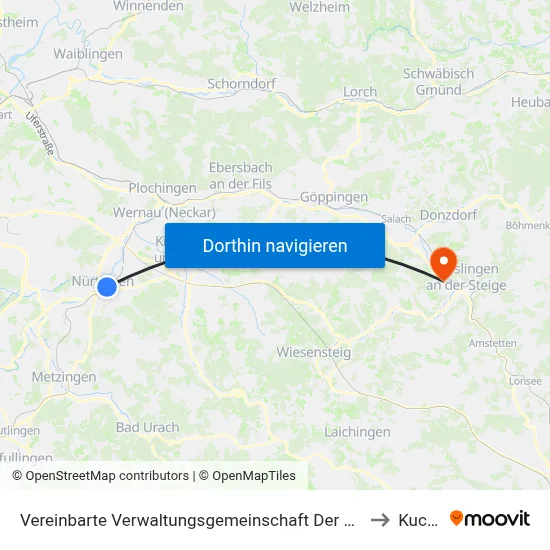 Vereinbarte Verwaltungsgemeinschaft Der Stadt Nürtingen to Kuchen map