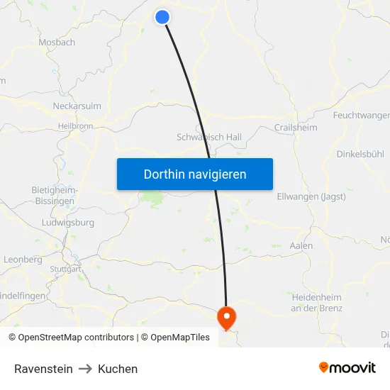 Ravenstein to Kuchen map