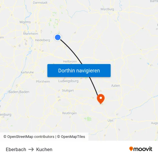 Eberbach to Kuchen map