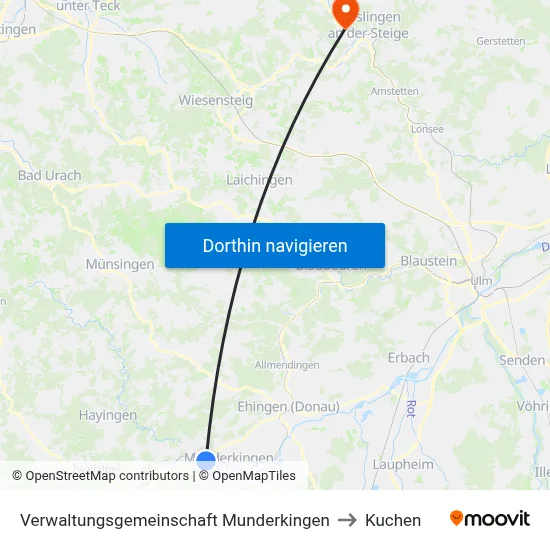 Verwaltungsgemeinschaft Munderkingen to Kuchen map
