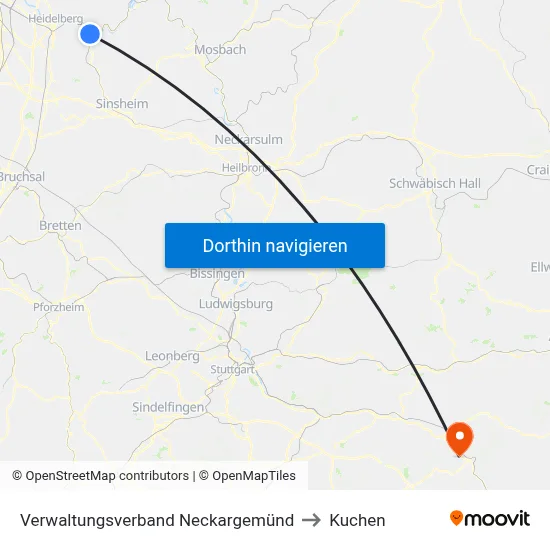 Verwaltungsverband Neckargemünd to Kuchen map