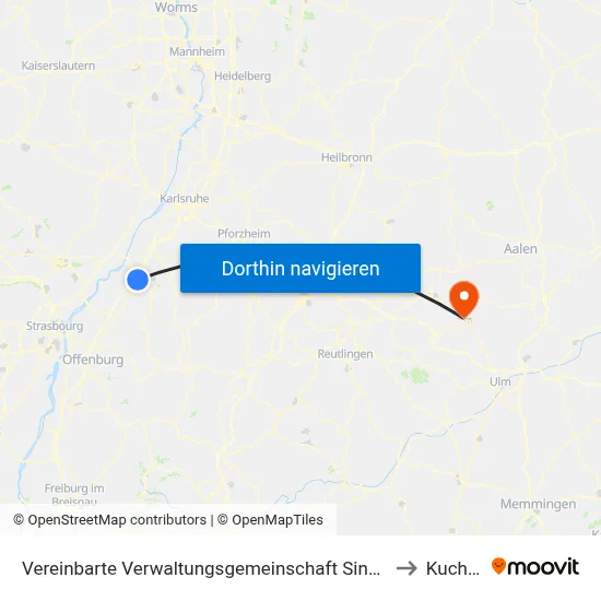 Vereinbarte Verwaltungsgemeinschaft Sinzheim to Kuchen map