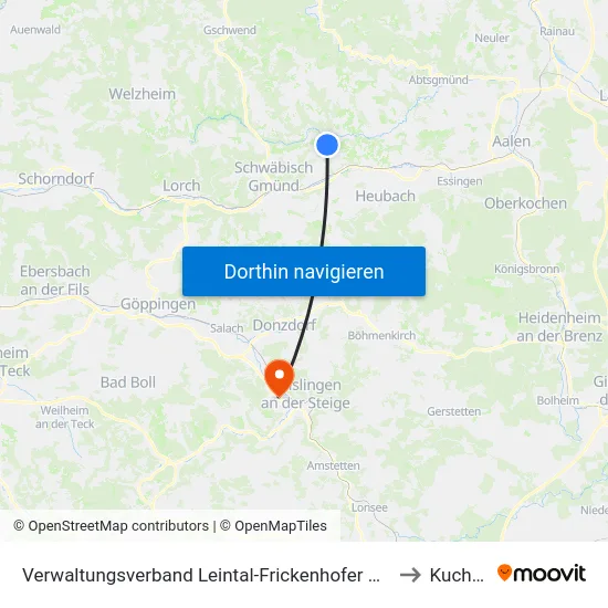 Verwaltungsverband Leintal-Frickenhofer Höhe to Kuchen map