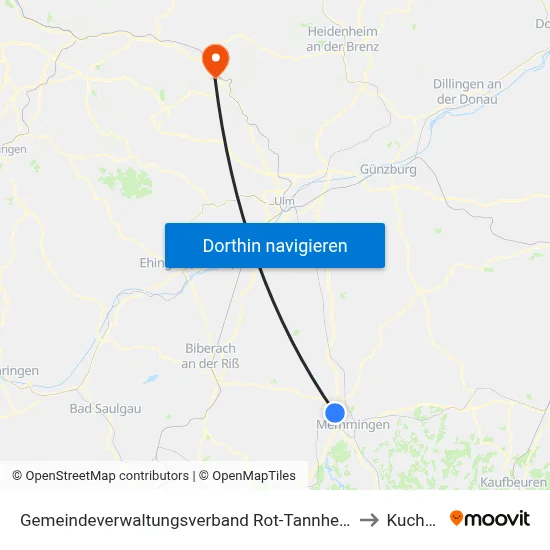 Gemeindeverwaltungsverband Rot-Tannheim to Kuchen map