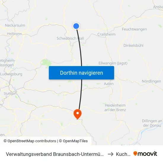 Verwaltungsverband Braunsbach-Untermünkheim to Kuchen map