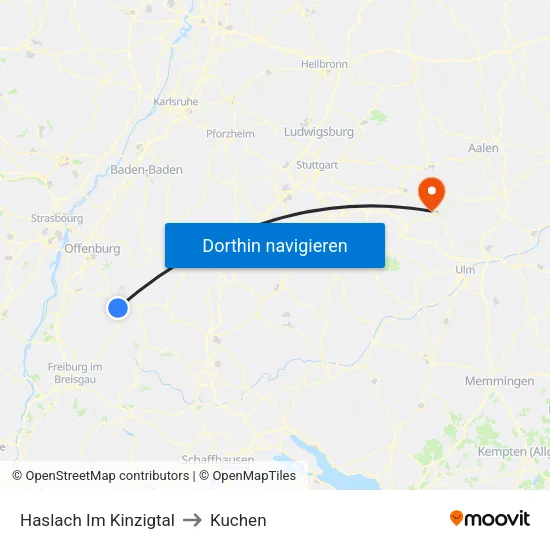 Haslach Im Kinzigtal to Kuchen map