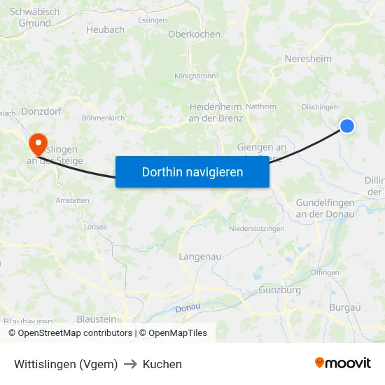 Wittislingen (Vgem) to Kuchen map