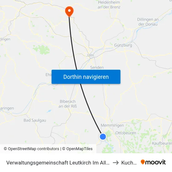 Verwaltungsgemeinschaft Leutkirch Im Allgäu to Kuchen map