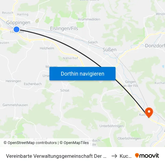 Vereinbarte Verwaltungsgemeinschaft Der Stadt Göppingen to Kuchen map